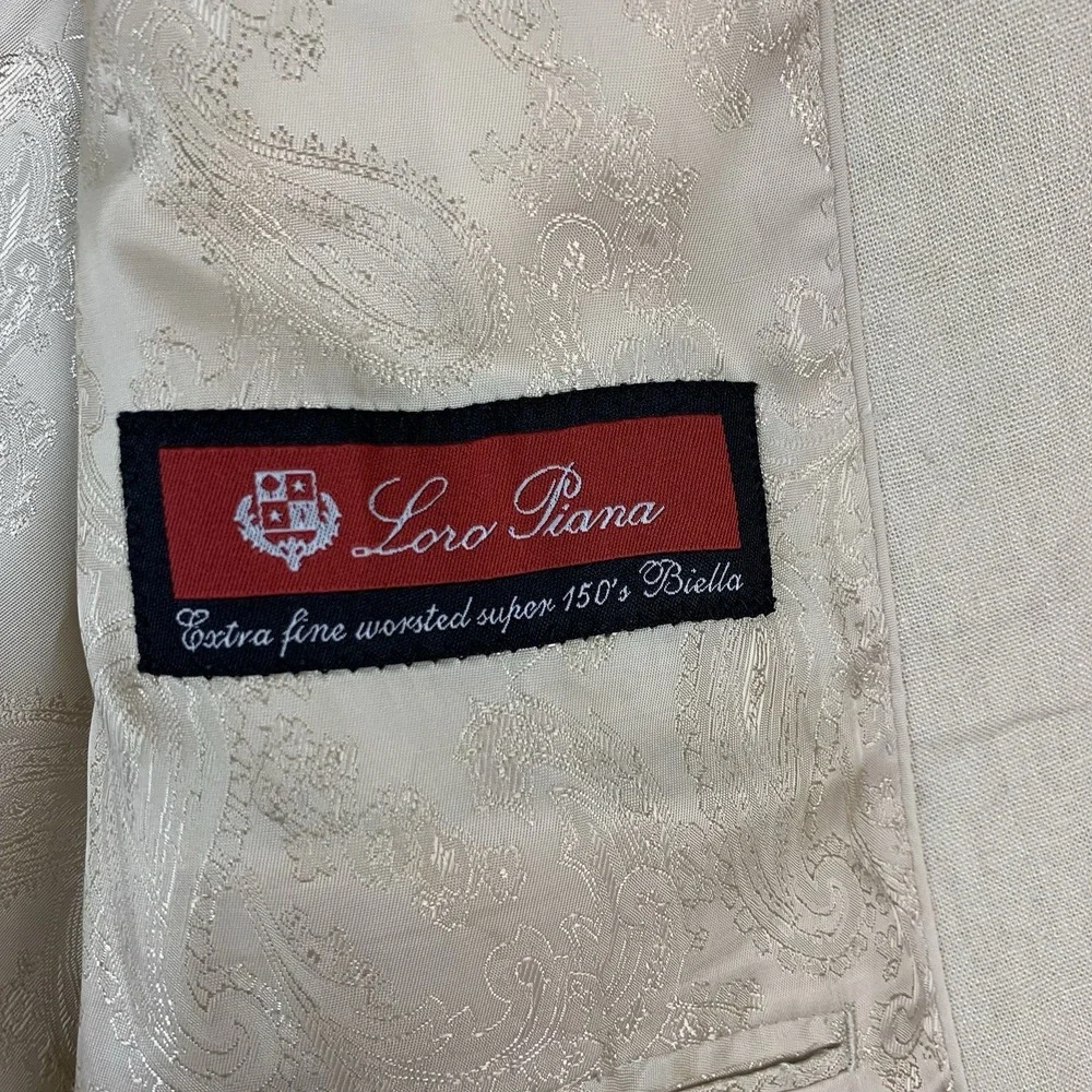 bianco Brioni Blazer 42L Beige Loro Piana 100% Linen Lined Spots* Missing Button